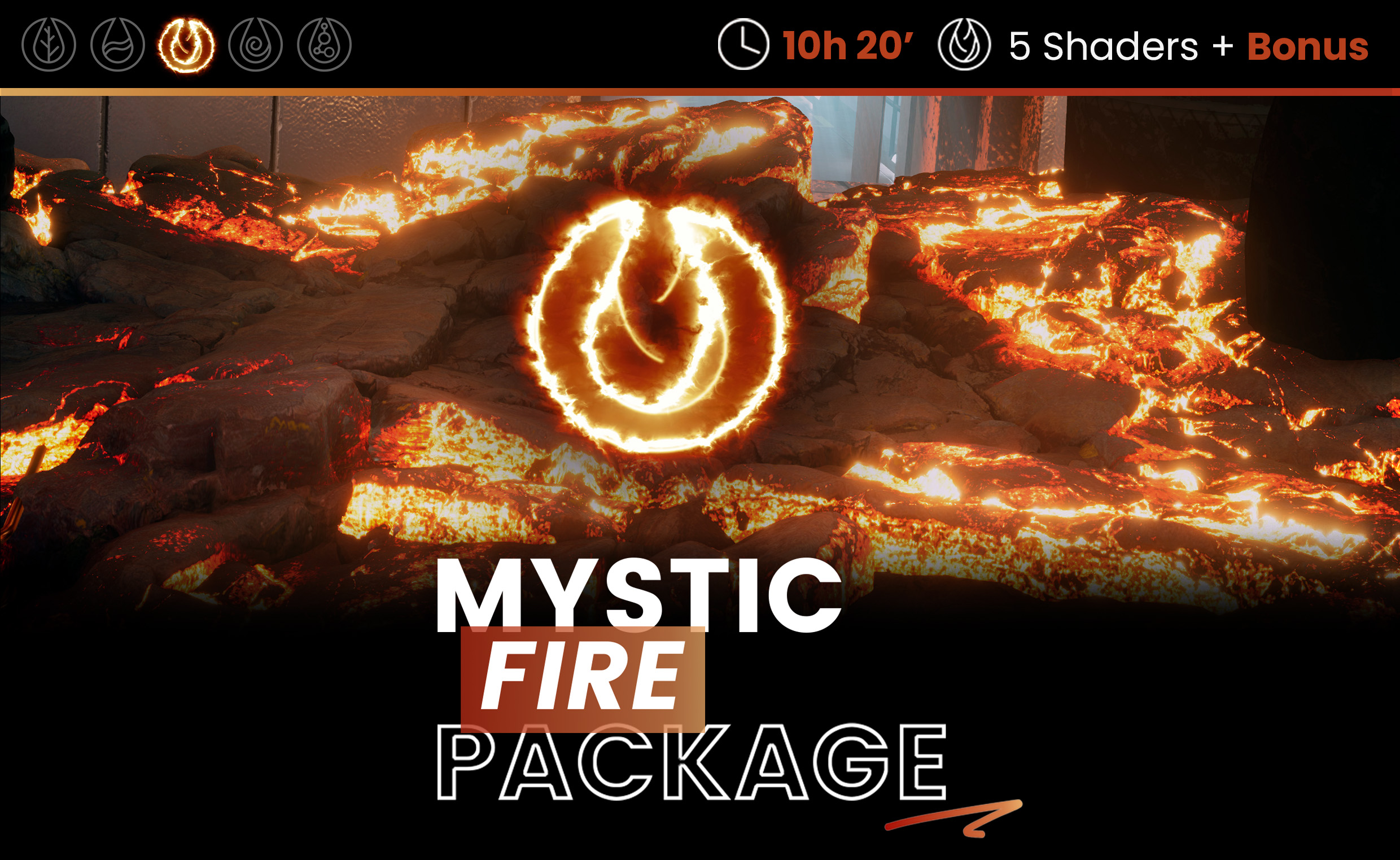 MYSTIC FIRE PACKAGE · Curso Creación de Materiales AAA para Videojuegos en Unreal 4 y 5